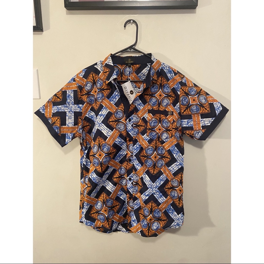 Orange Blue D’iyanu Brand Men’s short sleeved Shirt